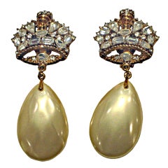 Vintage Classic Crown earring with bold pearl drop by R. Serbin
