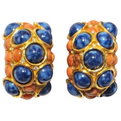 Vintage Cadoro Lapis and Coral Shrimp earrings 1960s