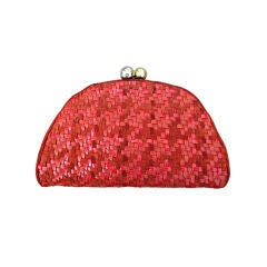 Judith Leiber 1970's woven leather bag in tomato red