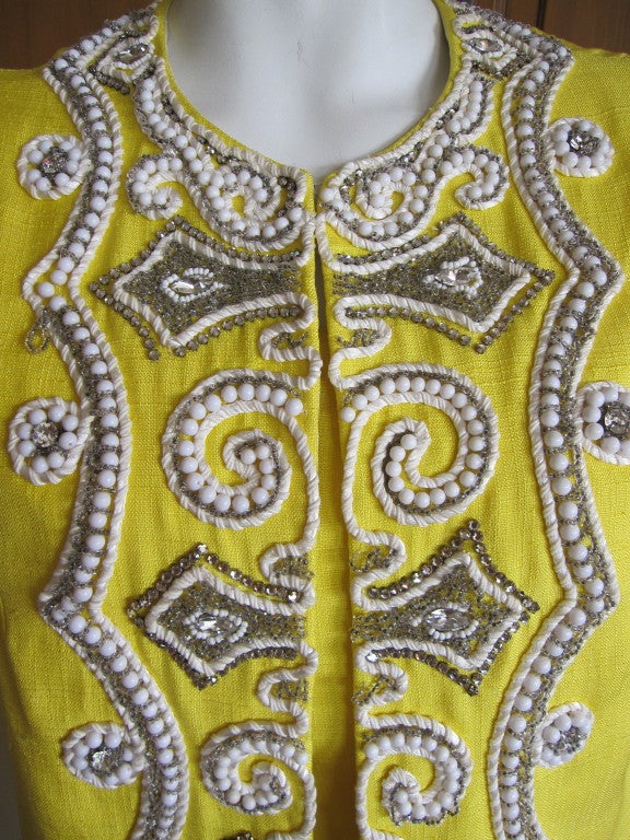 Mr Blackwell yellow silk dress with jeweled jacket 2