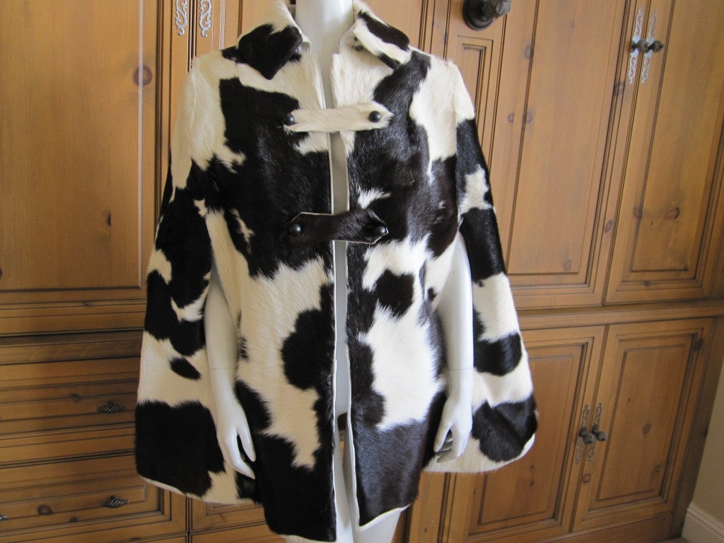 Mod 1960's leather trimmed pony fur cape