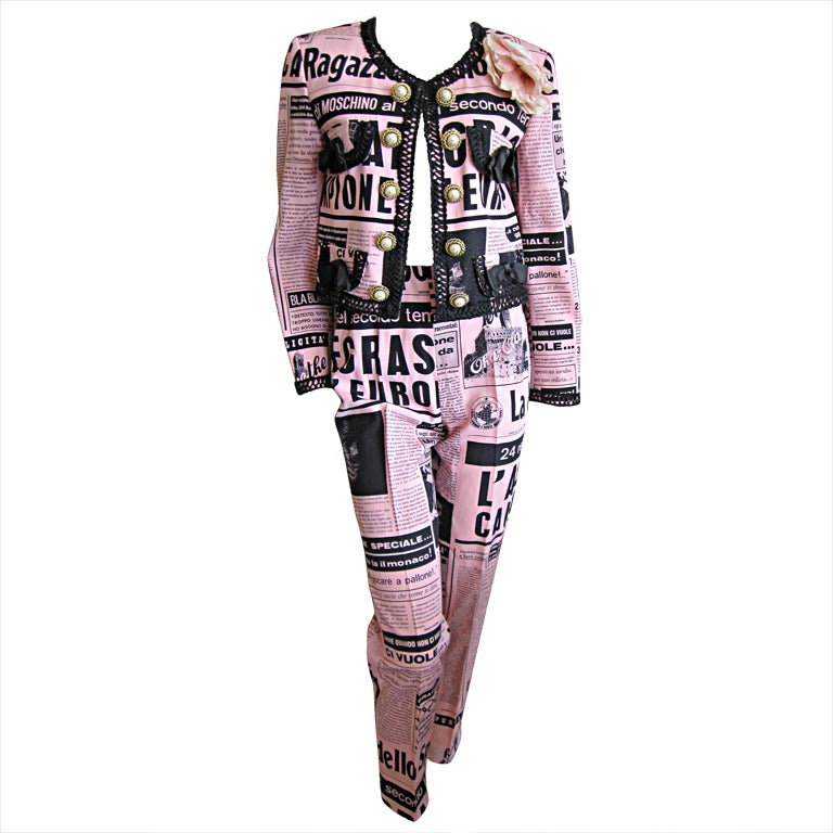 Moschino Couture 1983 Newspaper Print suit