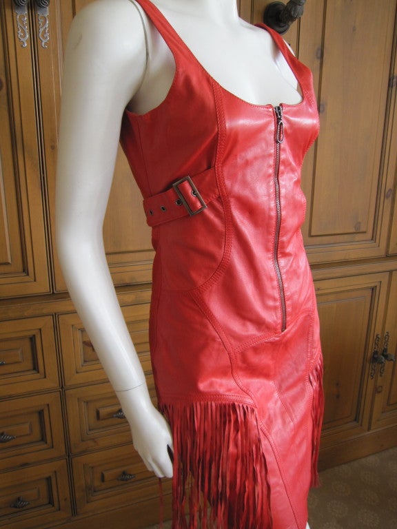 versace red leather dress