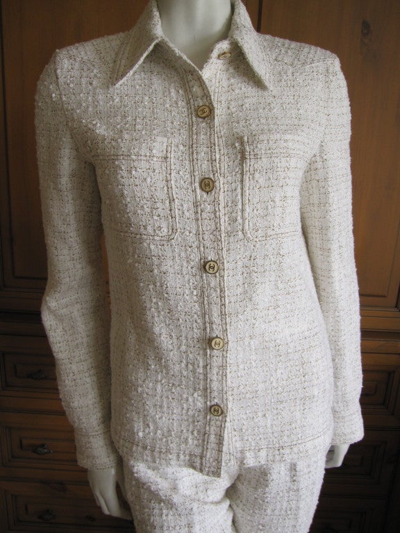 Chanel cotton tweed pant suit sz 38 at 1stdibs