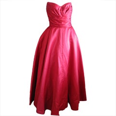 Christian Dior attributed 1950 red silk strapless gown