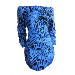 Arnold Scaasi animal print silk off the shoulder dress