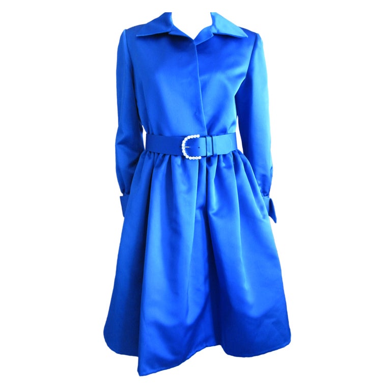 Bill Blass Silk Yves Klein Blue dress with jewel belt at 1stdibs