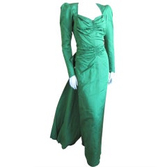 1930's green silk taffeta dress w fishtail back by Nancy Couture at 1stDibs