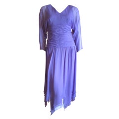 Vintage Travilla purple chiffon dress with hankerchief hem