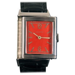 Jaeger-LeCoultre Stainless Steel Reverso Wristwatch with Red Dial circa 1931