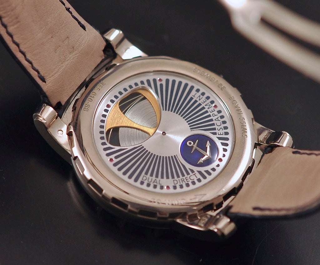 Ulysse Nardin 18k white gold manual-wind Freak karrusel wristwatch with blue dial. Original box and paper