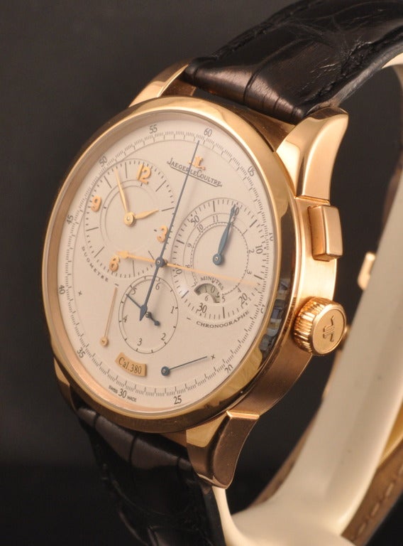 Jaeger-LeCoultre Rose Gold Duometre Chronograph Wristwatch circa 2012 In Excellent Condition For Sale In Paris, FR