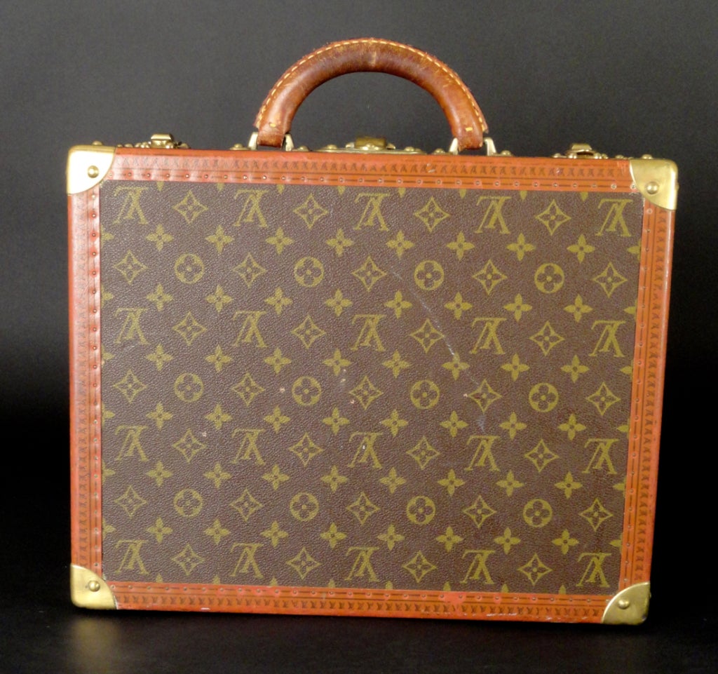 c.1960 Small Brown Leather Louis Vuitton Suitcase In Good Condition In Dallas, TX