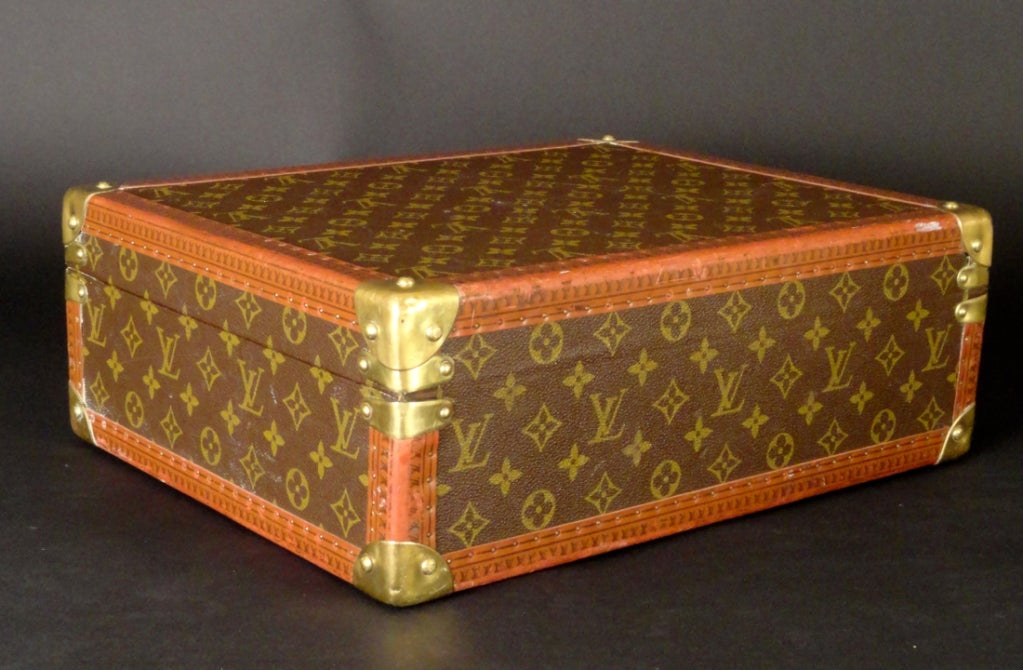 c.1960 Small Brown Leather Louis Vuitton Suitcase 1