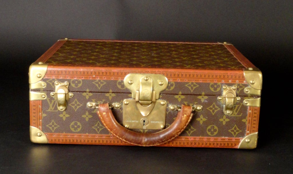 c.1960 Small Brown Leather Louis Vuitton Suitcase 4