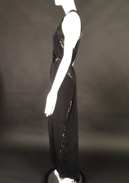 1990s Geoffrey Beene Black Silk & Sequin Evening Gown In Excellent Condition In Dallas, TX