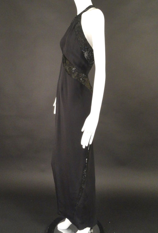 Women's 1990s Geoffrey Beene Black Silk & Sequin Evening Gown