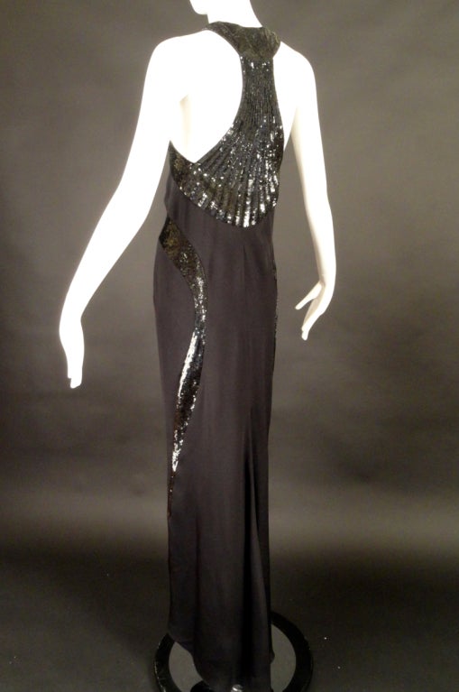 1990s Geoffrey Beene Black Silk & Sequin Evening Gown 1