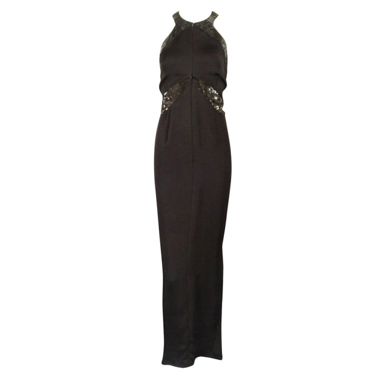 1990s Geoffrey Beene Black Silk 
Sequin Evening Gown