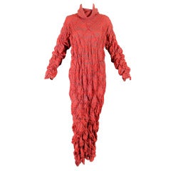 1980s Avant Garde Red Wool Knit Maxi Dress