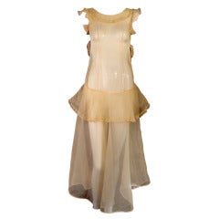 1920s Peach Silk Organza Afternoon Dress