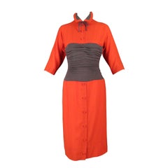 1950s Howard Greer Orange & Gray Wool Dress
