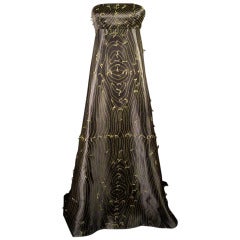 Fall, 2002 Chado Haute Couture Black & Sage Satin Print Evening Gown & Stole