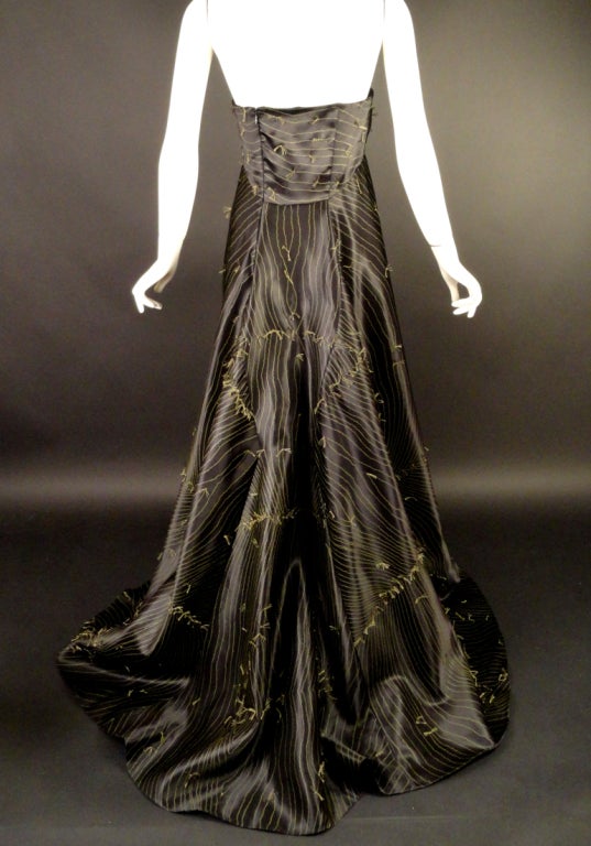 Women's Fall, 2002 Chado Haute Couture Black & Sage Satin Print Evening Gown & Stole