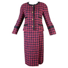 Vintage 1980s Chanel Navy & Fuchsia Tweed Suit