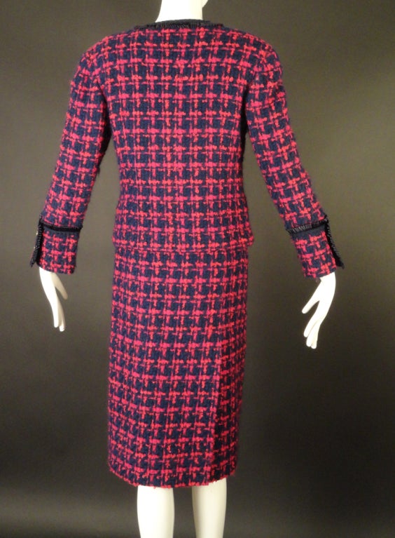 1980s Chanel Navy & Fuchsia Tweed Suit 1