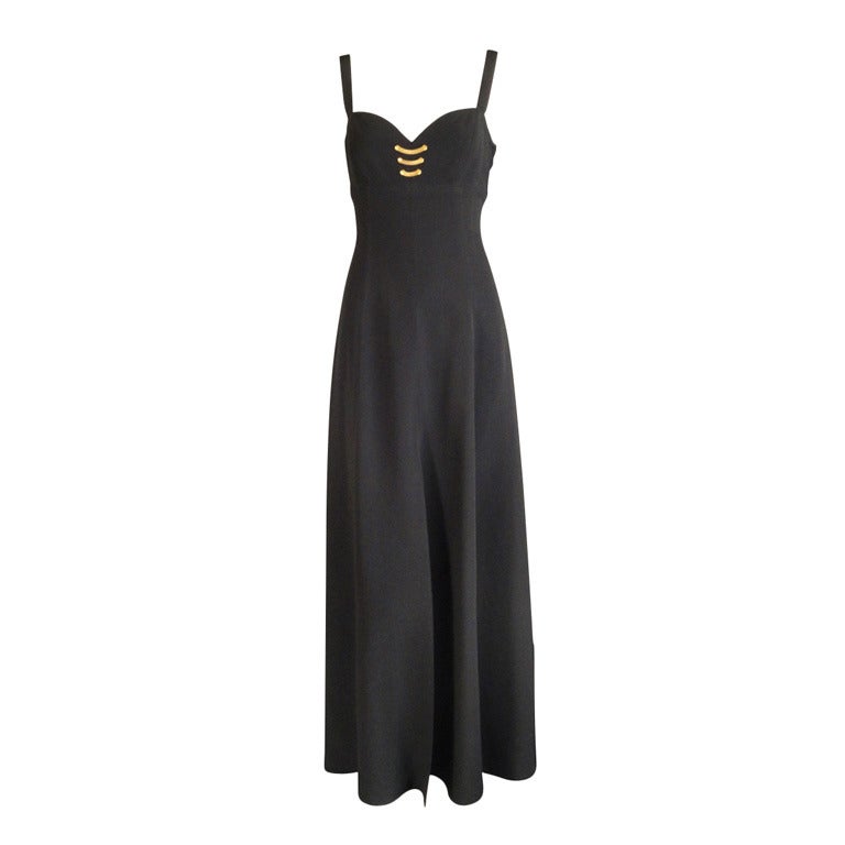 1990s Black Wool Claude Montana Maxi Dress For Sale at 1stDibs