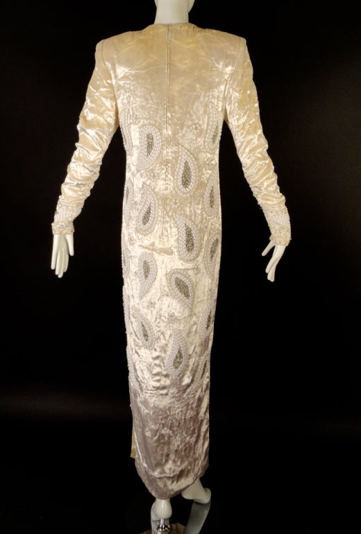 1980s Galanos Ivory Beaded Velvet Evening Gown 2