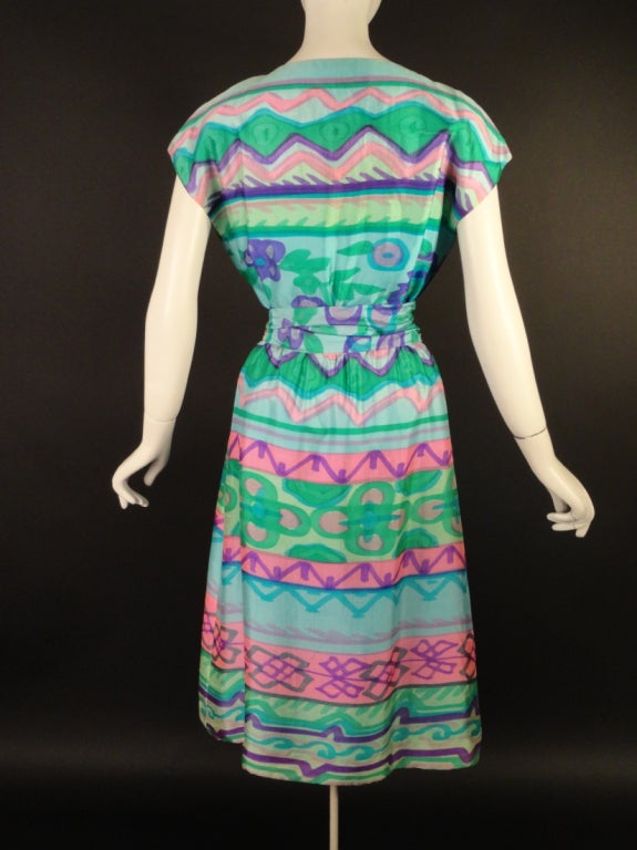 1960s Robert Courtney Silk Print Wrap Dress In Excellent Condition In Dallas, TX