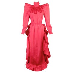 1980s Christian Dior Fuchsia Silk Taffeta Evening Gown