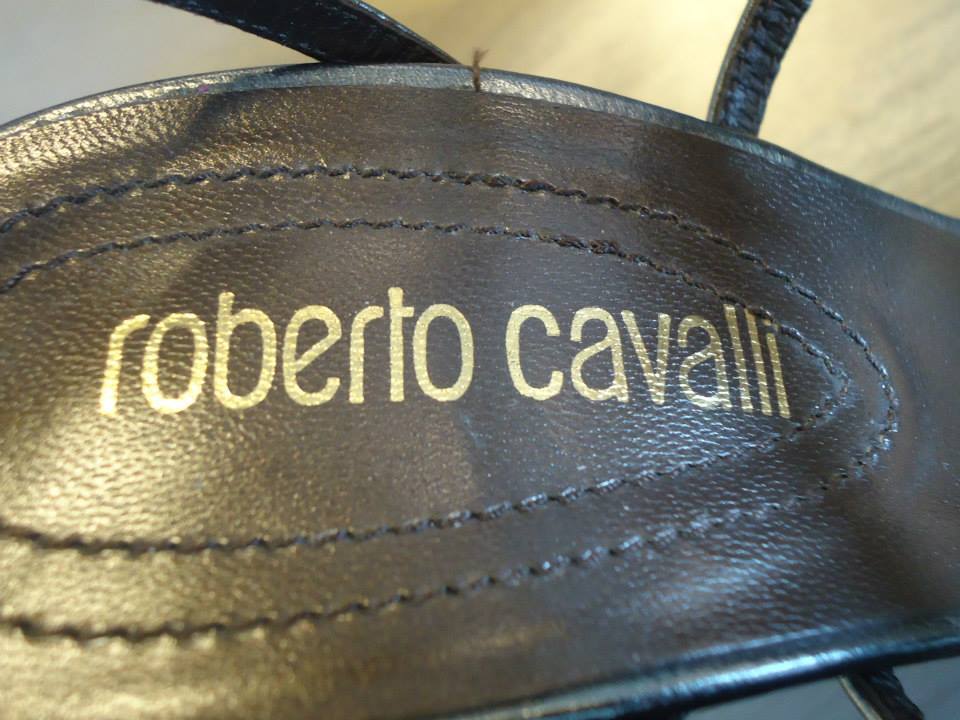 Roberto Cavalli Laminate Grey Kidskin Leather Sandal Size 39(It) 1