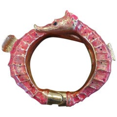 Creart II Pink Enamelled brass Seahorse Bracelet