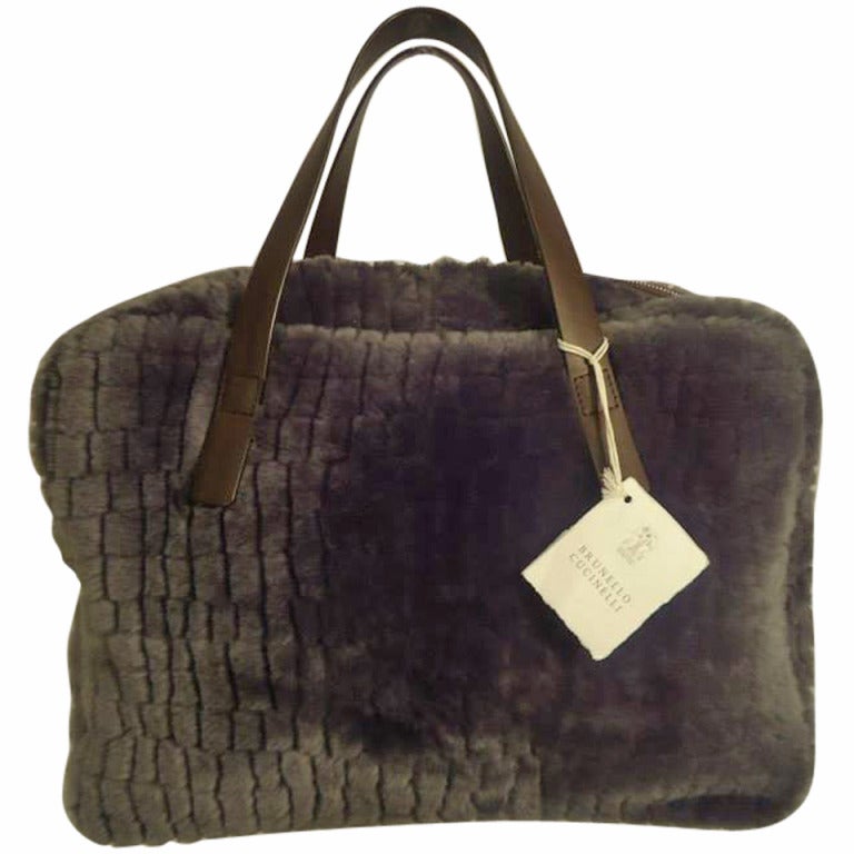 Brunello Cucinelli Grey Sheepskin Handbag