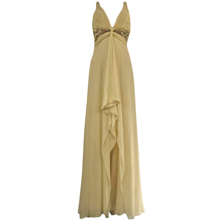 Roberto Cavalli Ivory Viscose Sheath Knee Length Dress