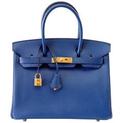 HERMES Birkin 30 HSS Chevre Etoupe/ Bleu Saphir/ Bleu Electrique Brushed  Gold Hw - Timeless Luxuries