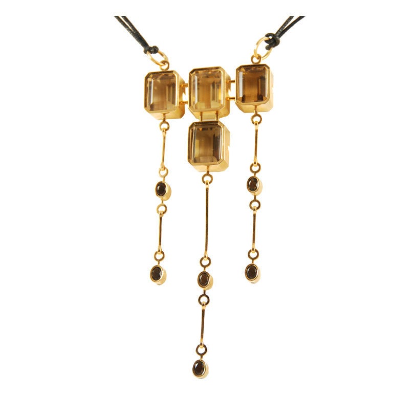 GUAYASAMIN Extremely Large Citrine Gold Pendant