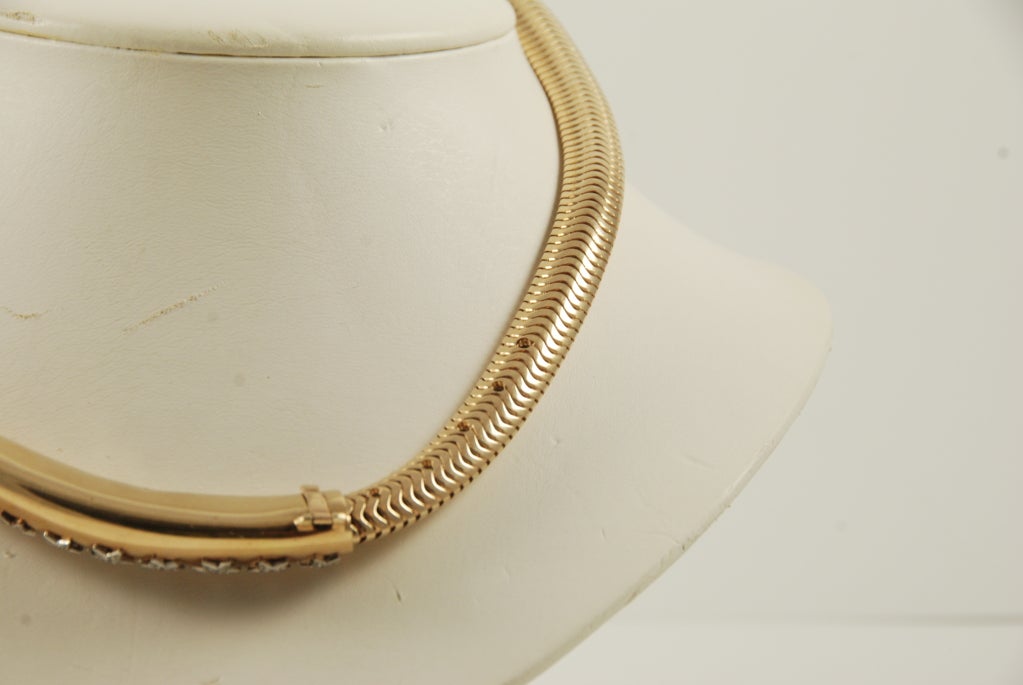 1940's Retro Diamond And Gold Snake Chain Necklace 2