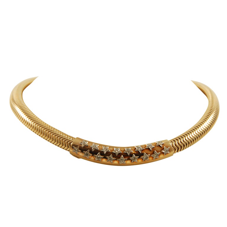 1940's Retro Diamond And Gold Snake Chain Necklace