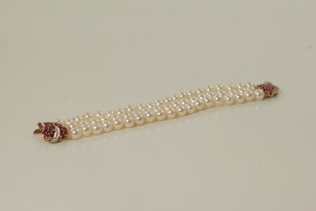 Women's Pearl Ruby & Diamond Bracelet