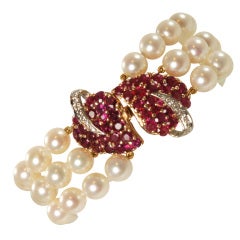 Pearl Ruby & Diamond Bracelet