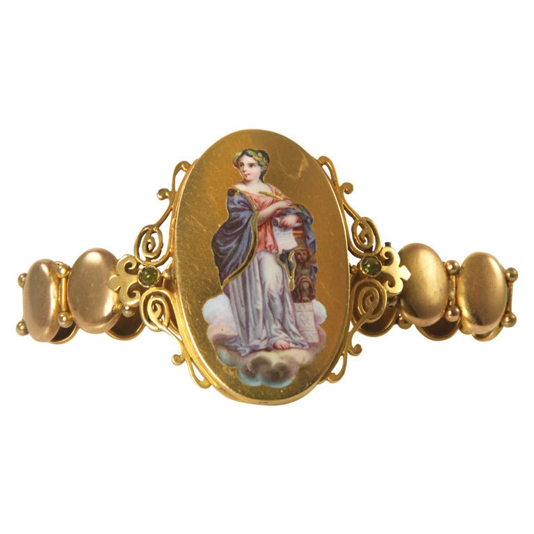 Victorian Gold & Enamel Plaque Bracelet For Sale