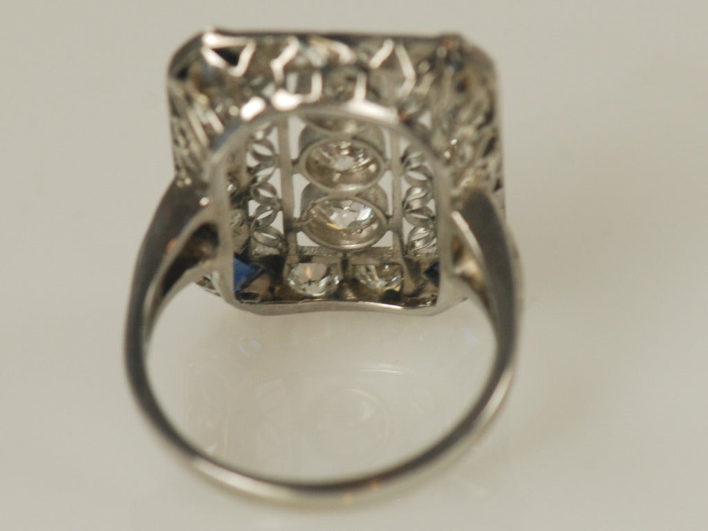 Edwardian Antique Diamond, Sapphire and Platinum Ring