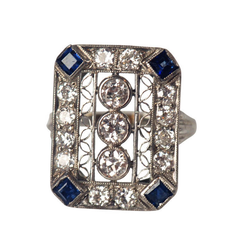 Antique Diamond, Sapphire and Platinum Ring