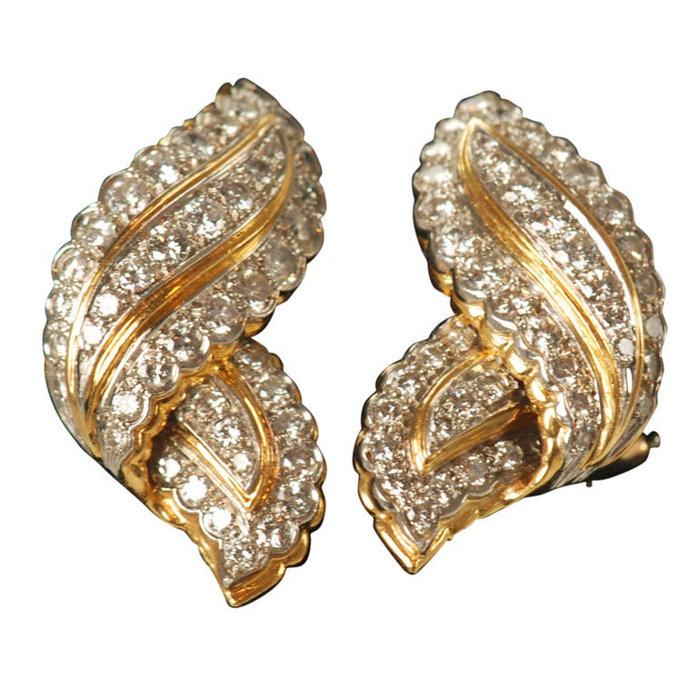 Gold Diamond and Platinum Earrings For Sale