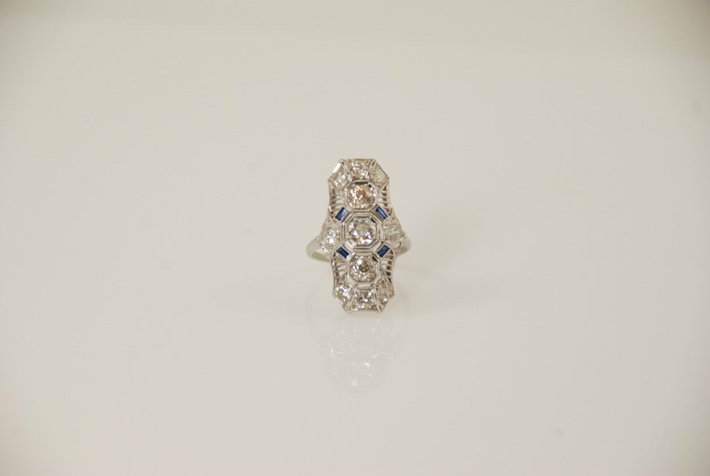 Art Deco Sapphire Diamond Platinum Dinner Ring