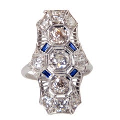 Art Deco Sapphire Diamond Platinum Dinner Ring